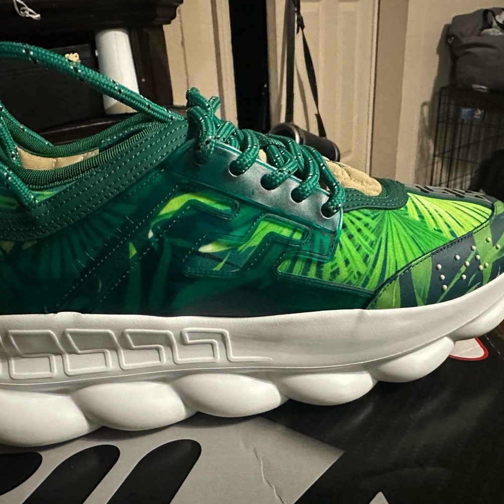 Versace Green and Beige Patterned Sneakers